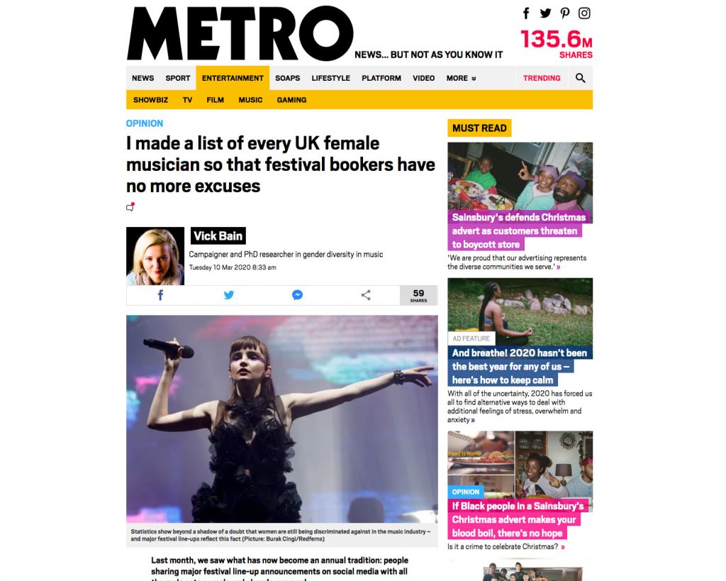 Metro: I made a list of every UK female musician so that festival bookers have no more excuses